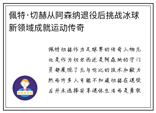 佩特·切赫从阿森纳退役后挑战冰球新领域成就运动传奇 佩特·切赫从阿森纳退役后挑战冰球新领域成就运动传奇